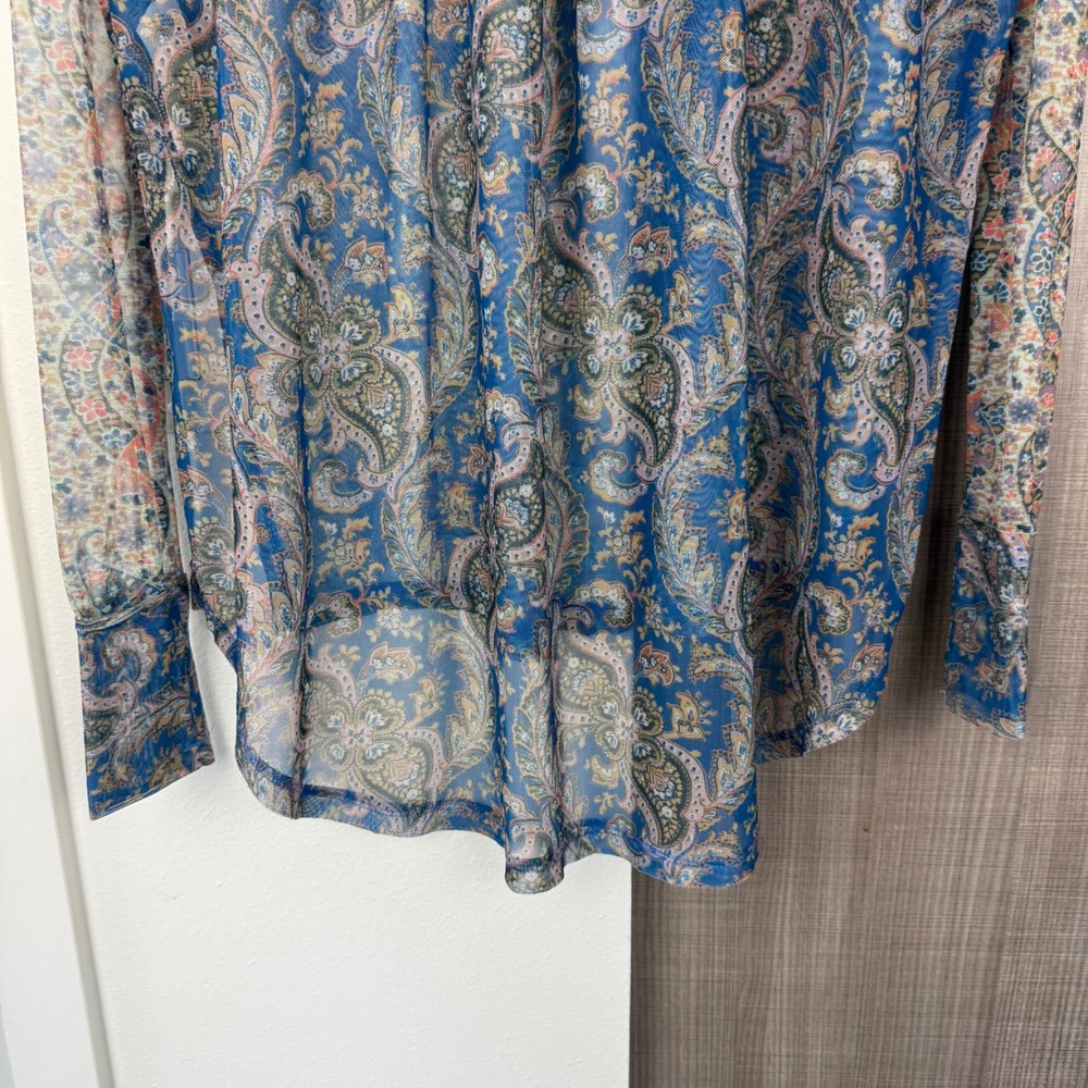 Free‎ People Blue Green Arianna Paisley Print Mesh Tunic Top - Picture 9 of 11